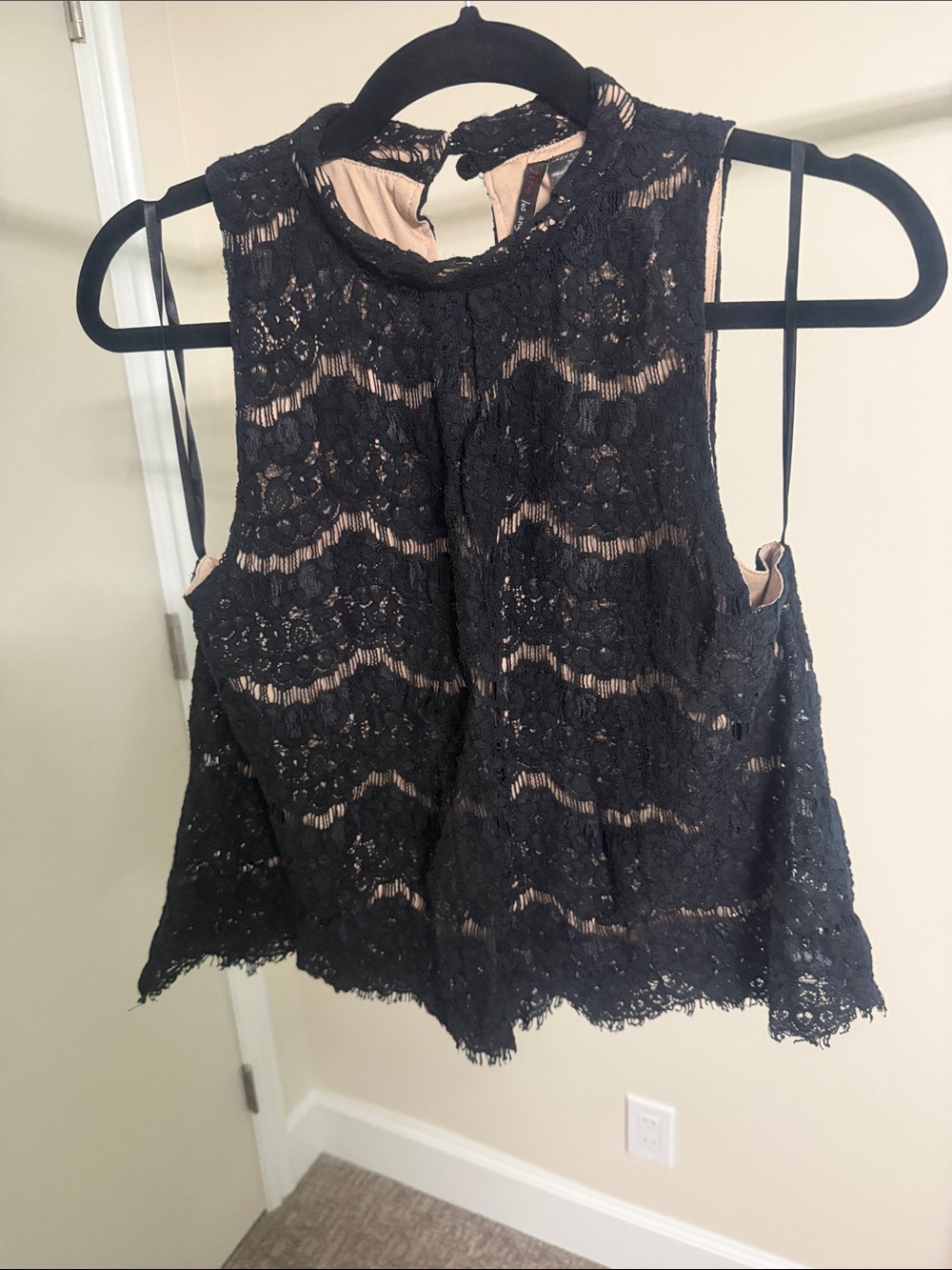 Fire Los Angeles Black Lace Crop Top with Nude Lining